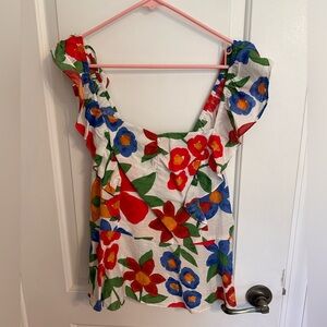 Skies are blue flower print tie-back top